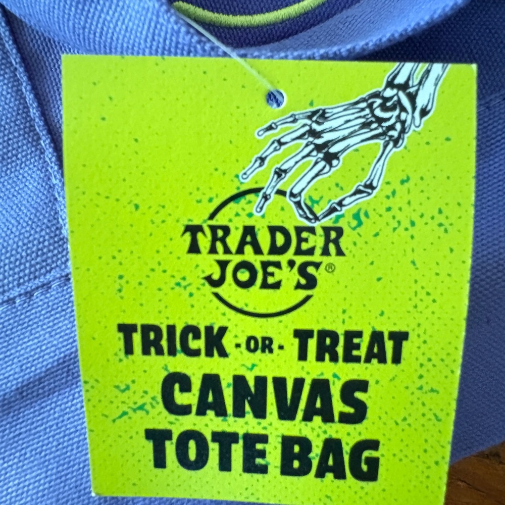 NWT Trader Joe's Mini Trick or Treat Canvas Tote Bag, Purple and Green - Picture 6 of 7